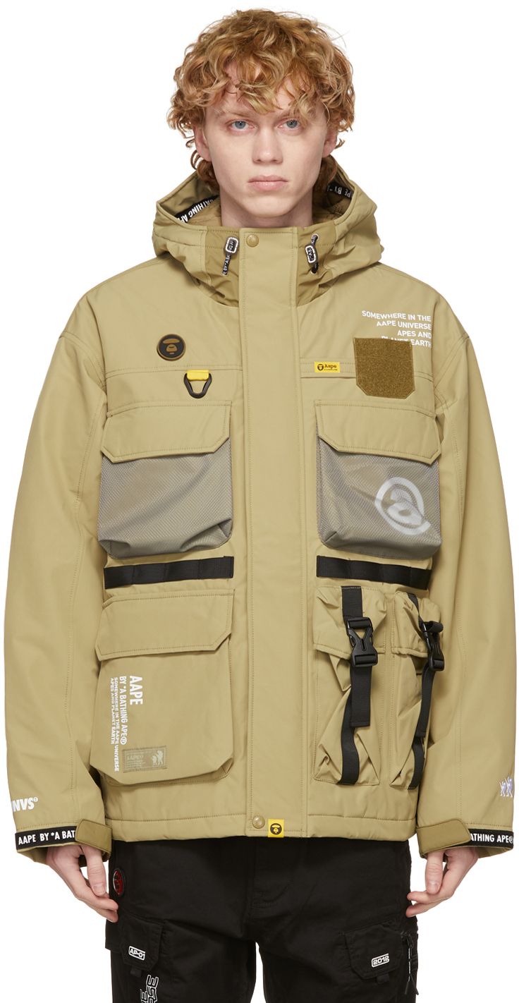 AAPE by A Bathing Ape: Beige Multi Pockets Jacket | SSENSE