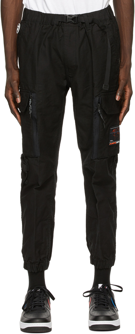 AAPE by A Bathing Ape: Black Logo Cargo Pants | SSENSE Canada