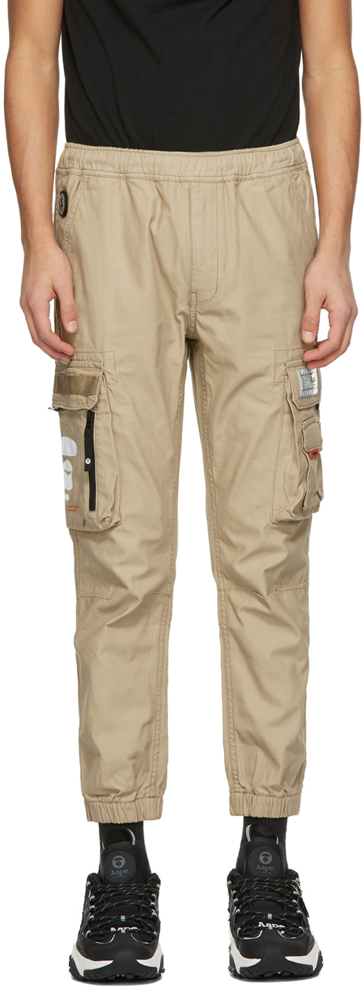 pe By A Bathing Ape Beige Logo Cargo Pants Ssense Canada