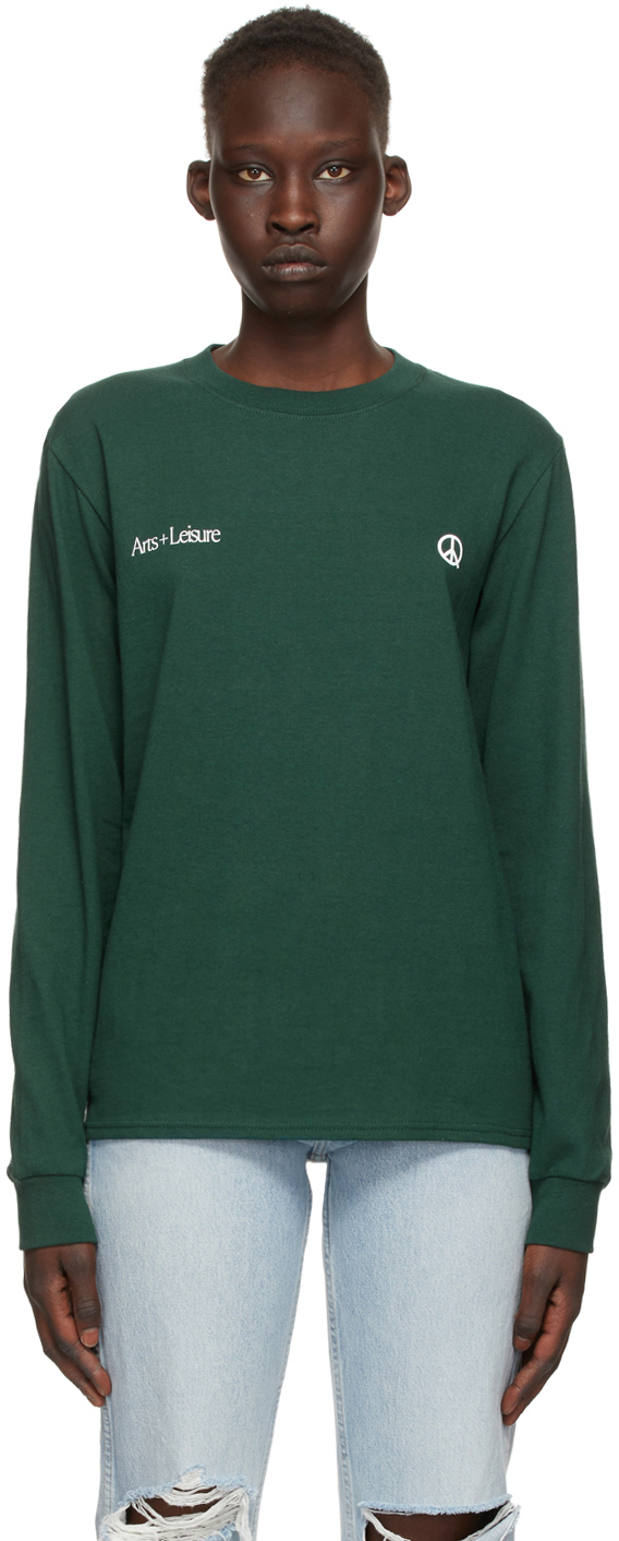 Museum Of Peace And Quiet Green Cotton 'arts + Leisure' Long Sleeve T-shirt In Forest