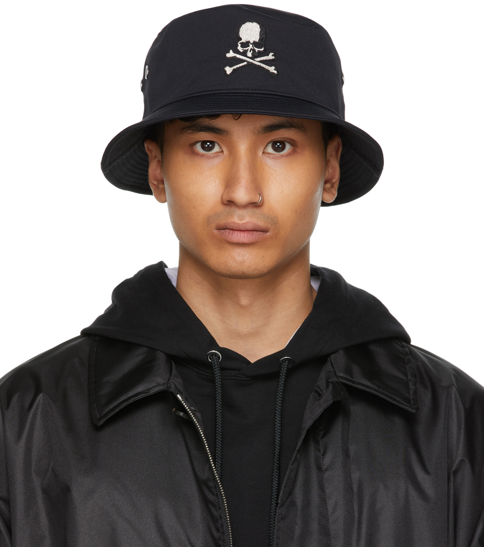 mastermind JAPAN: Black Embroidered Jersey Bucket Hat | SSENSE Canada
