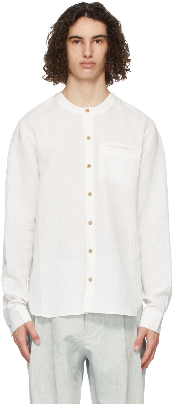 White Linen Grandad Shirt by King & Tuckfield on Sale
