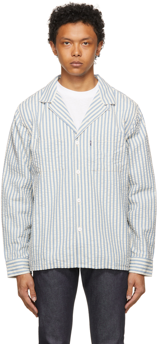levi's blue and white striped shirt