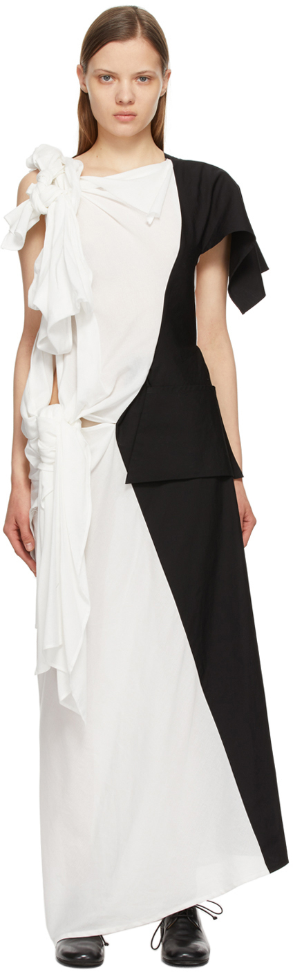 Yohji Yamamoto: White & Black Left Body Dress | SSENSE