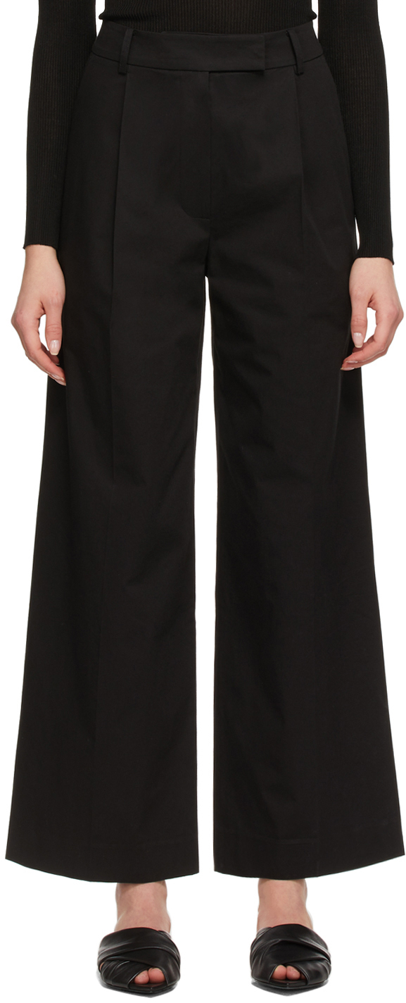 Blossom: Black Cotton Len Tuck Trousers | SSENSE