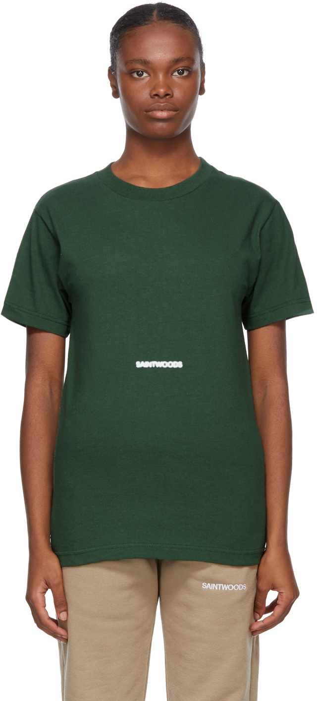 SSENSE Canada Exclusive Green Blurry Logo T-Shirt by Saintwoods on Sale