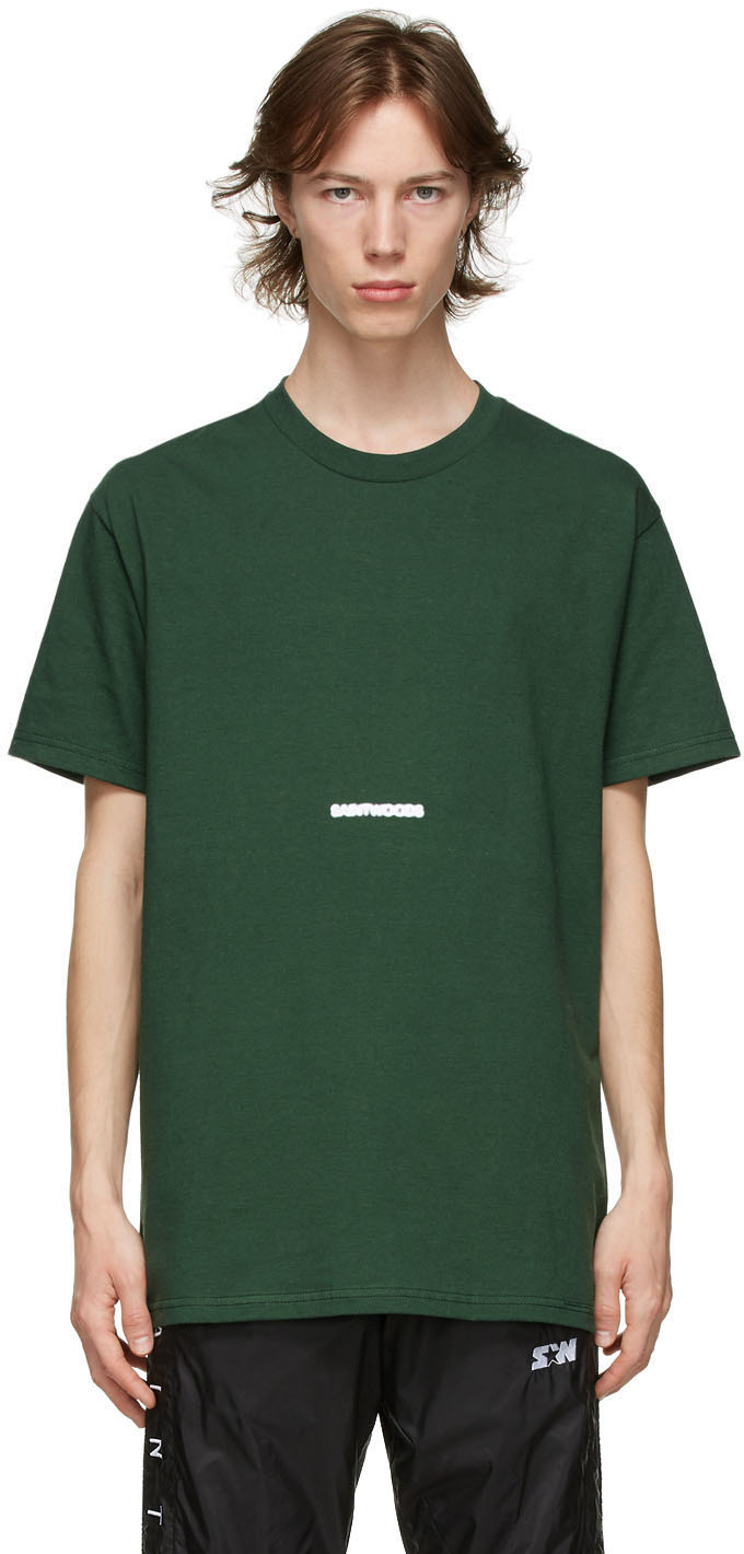 Saintwoods: SSENSE Exclusive Green Blurry Logo T-Shirt | SSENSE