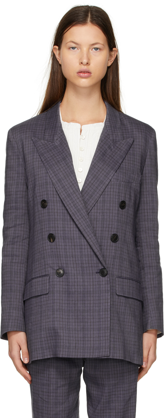 Isabel Marant Etoile: Purple Check Leaganea Blazer | SSENSE