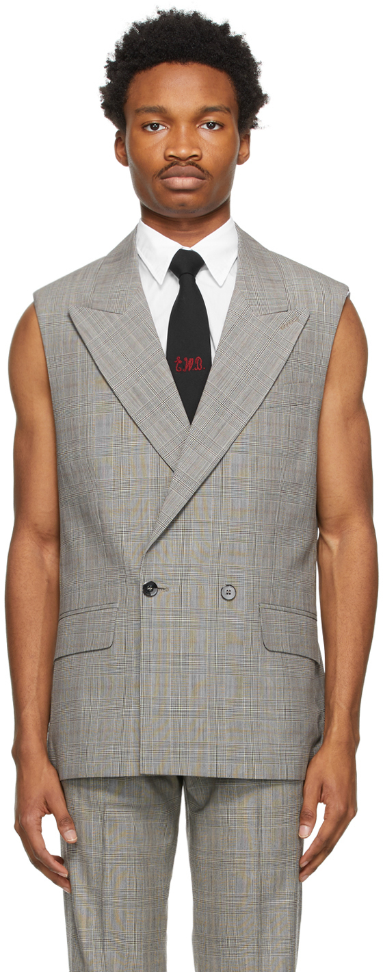 Ernest W. Baker: Grey & Brown Houndstooth Sleeveless Double-Breasted ...