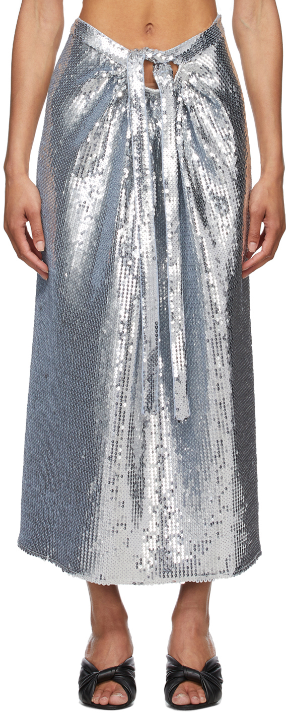 silver sequin midi skirt