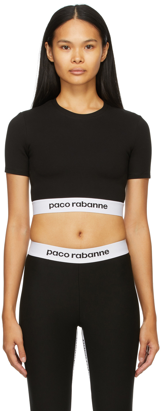 Paco Rabanne Black Cropped Active Logo Sport Top