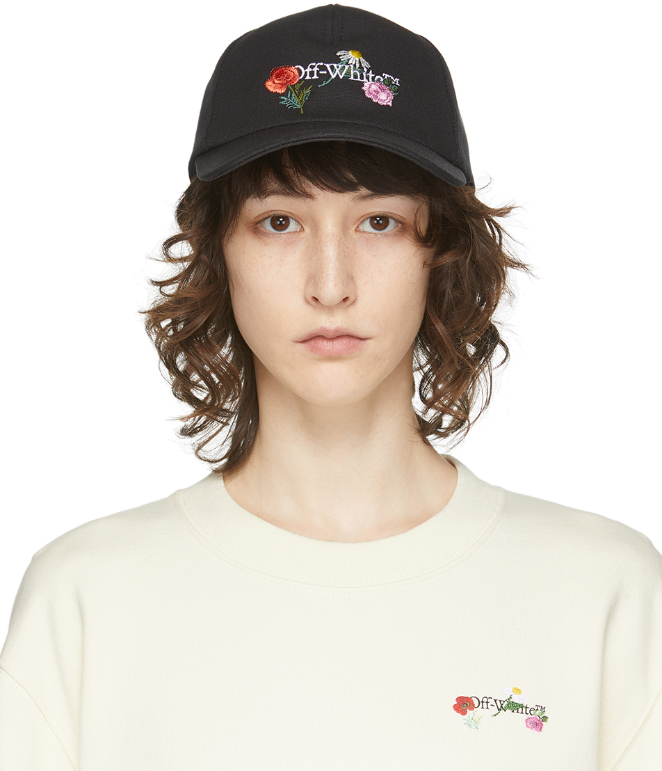 Off-White: Black Floral Logo Baseball Cap | SSENSE