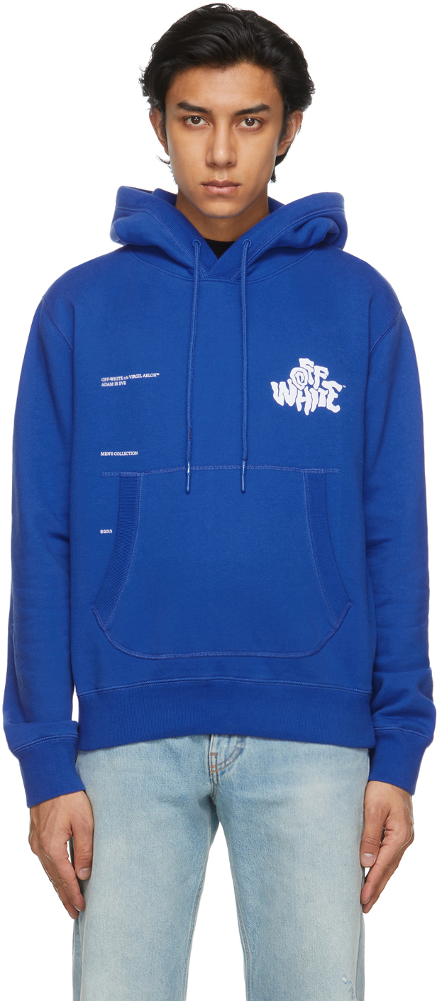 Off-White: Blue Blur Logo Slim Flatlock Hoodie | SSENSE