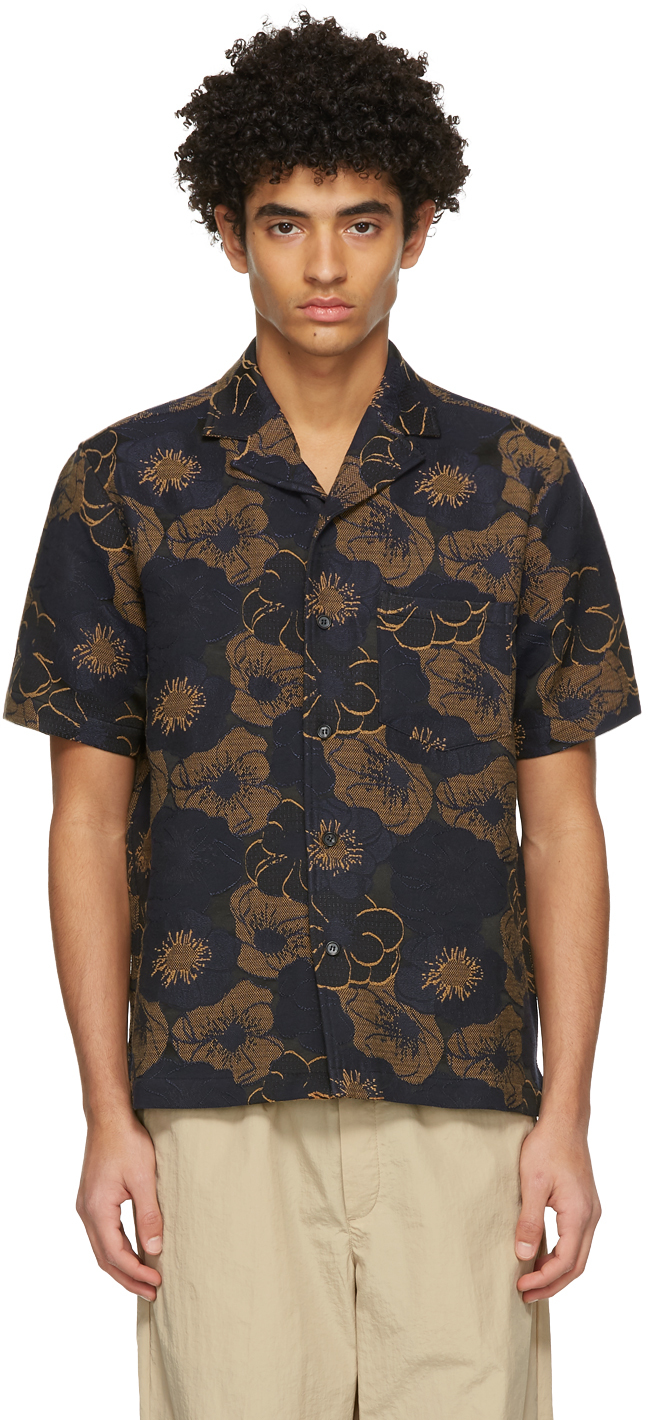 Soulland: Navy & Tan Floral Pappy Short Sleeve Shirt | SSENSE