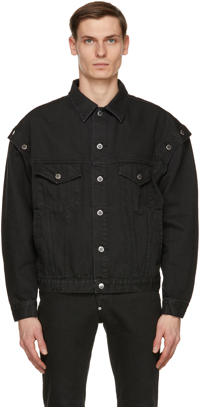 Johnlawrencesullivan: Black Denim Shoulder Button Jacket | SSENSE Canada