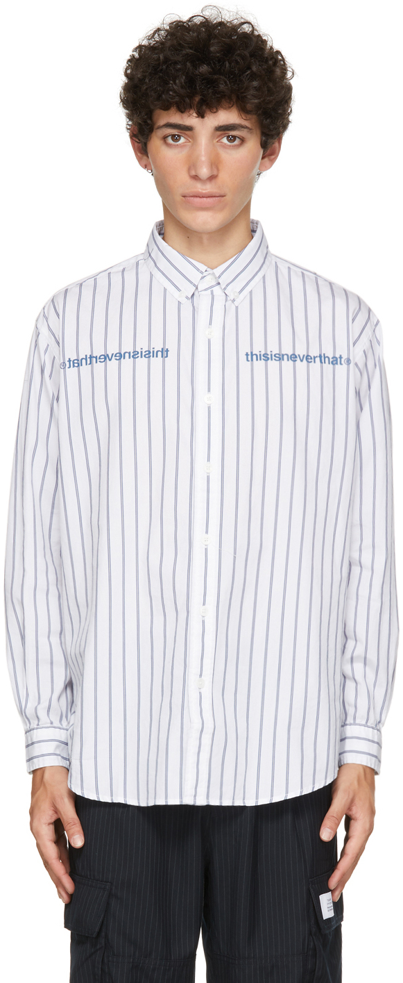 thisisneverthat: White Striped Logo Shirt | SSENSE
