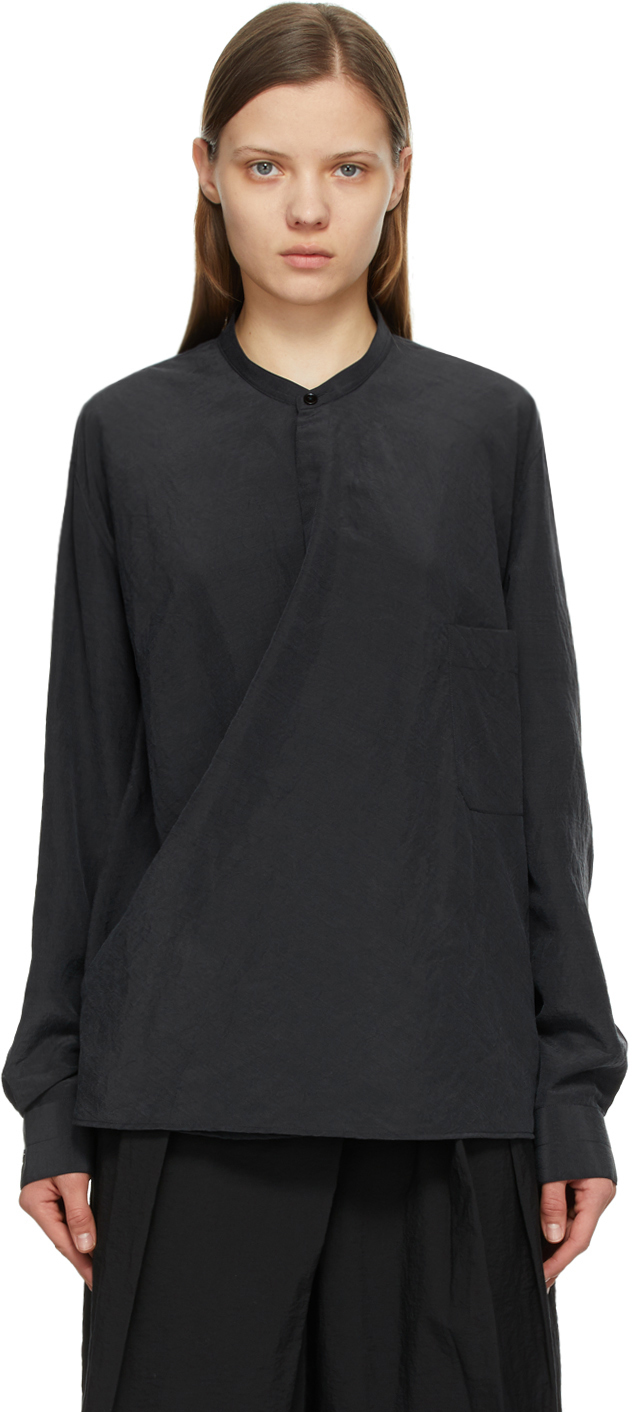 LEMAIRE: Grey Silk Wrapover Shirt | SSENSE UK