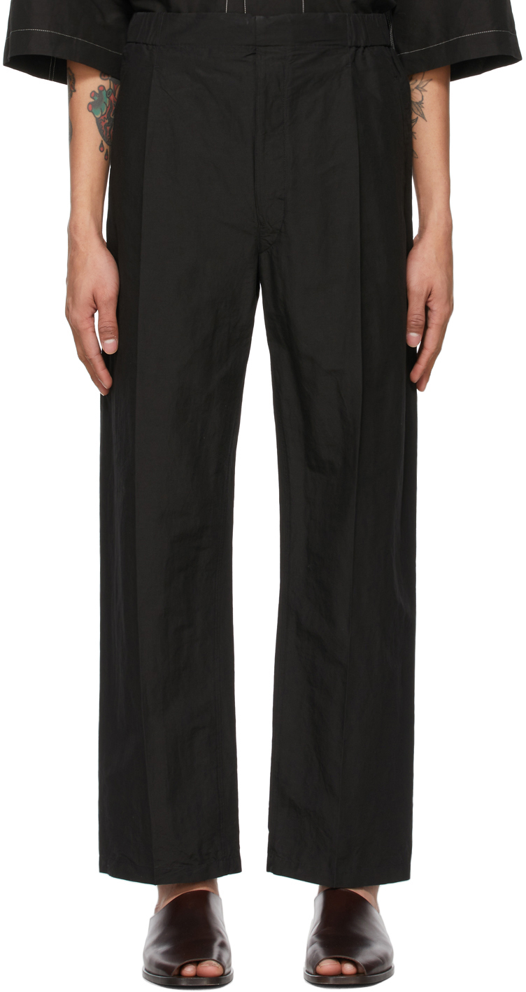Black Pleated Drawstring Trousers by LEMAIRE on Sale