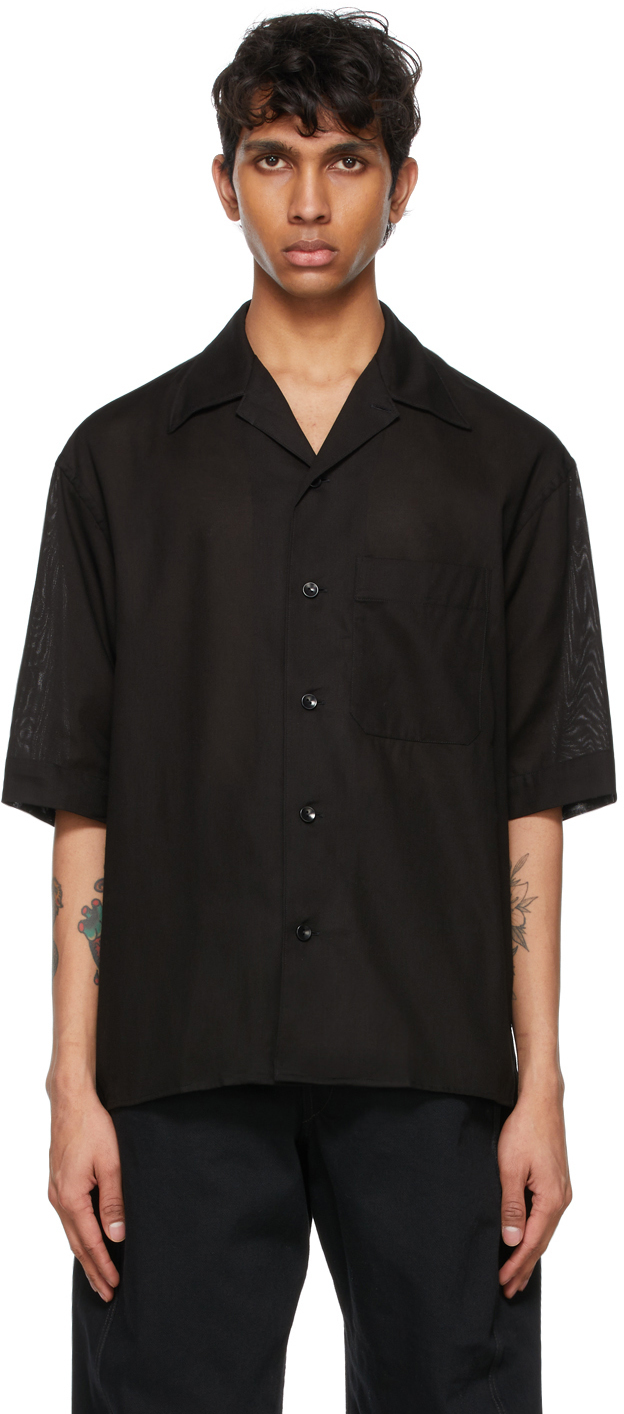 LEMAIRE: Black Cotton Short Sleeve Shirt | SSENSE Canada