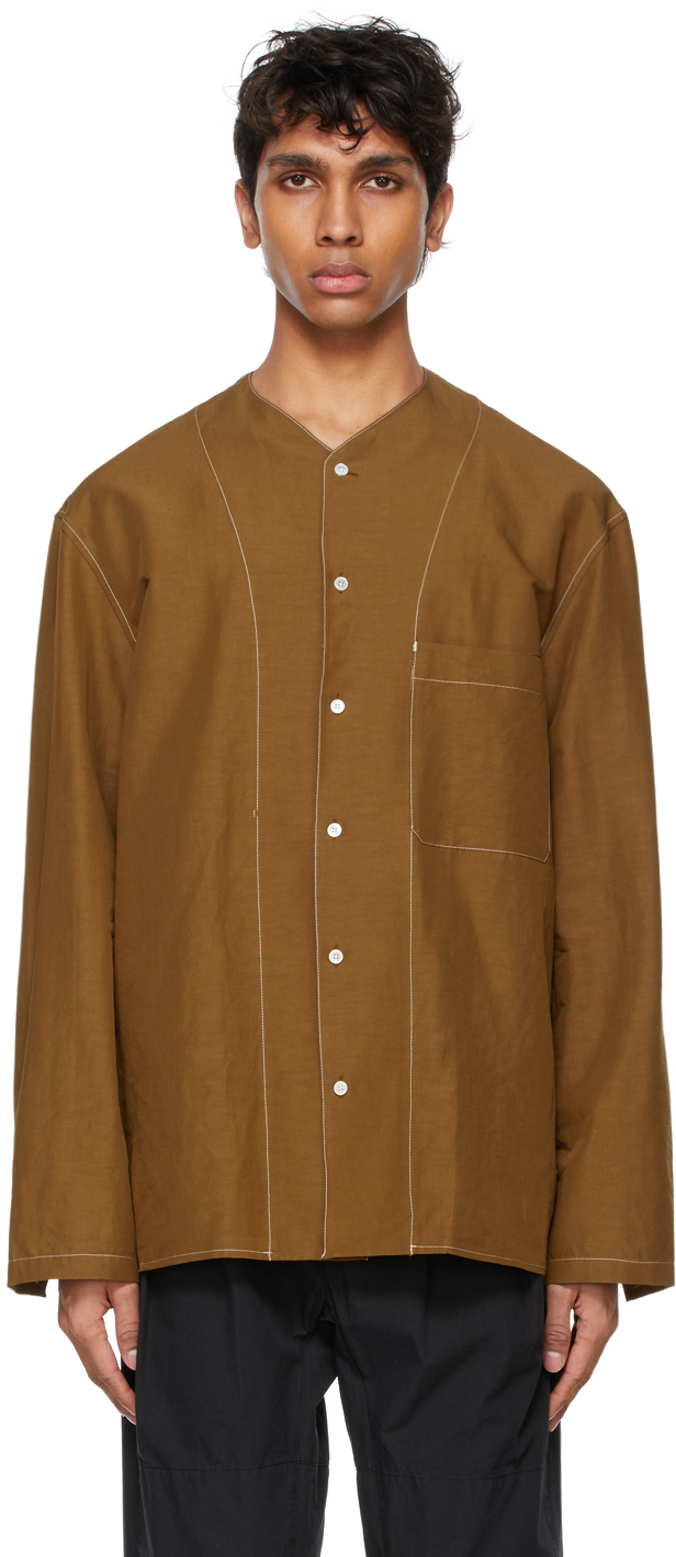 Tan Linen V-Neck Shirt