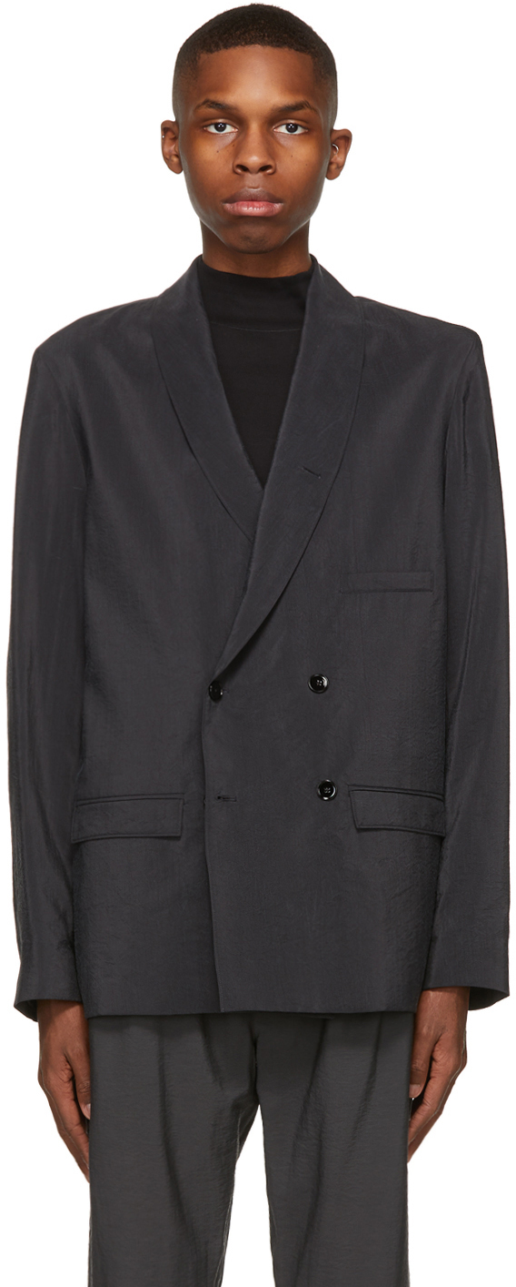 LEMAIRE: Grey Belted Double-Breasted Blazer | SSENSE Canada