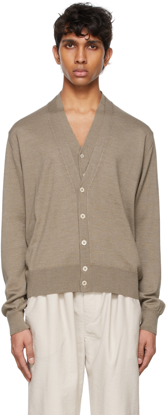 LEMAIRE: Grey Knitted Double Collar Cardigan | SSENSE