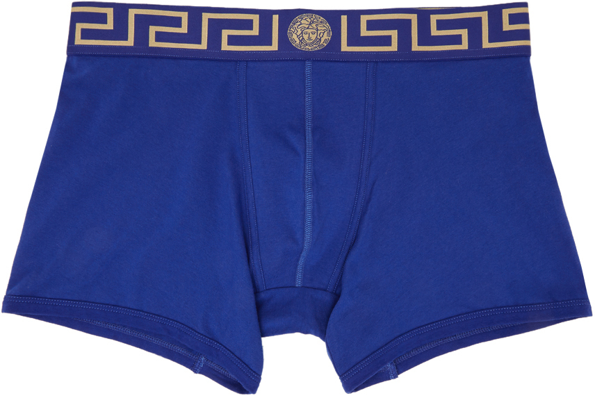 Versace Underwear Blue Long Greca Border Boxer Briefs