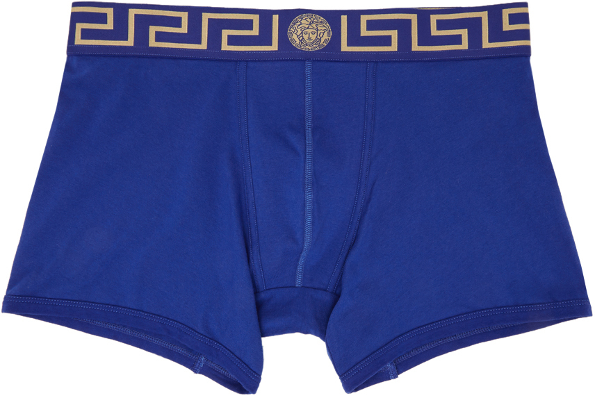 Blue Long Greca Border Boxer Briefs by Versace Underwear | SSENSE Canada