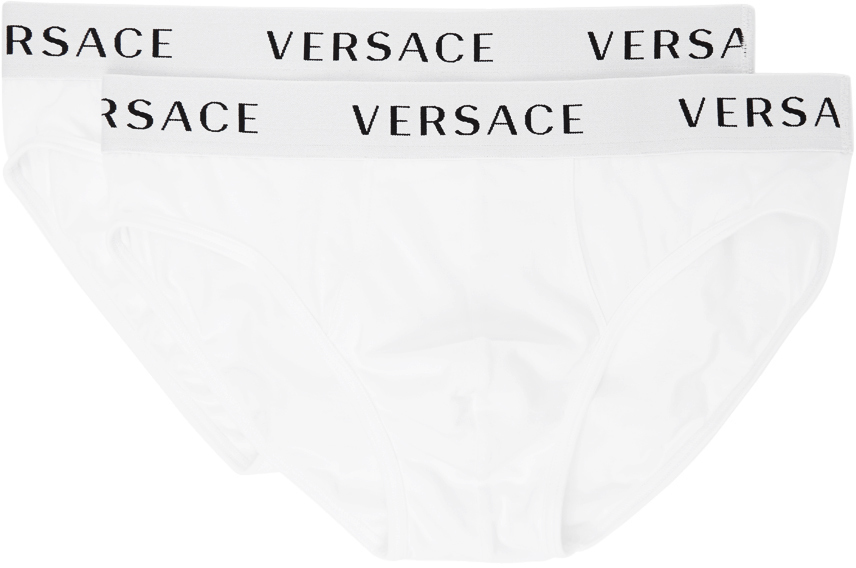 Versace Underwear: Two-Pack White Logo Band Briefs | SSENSE