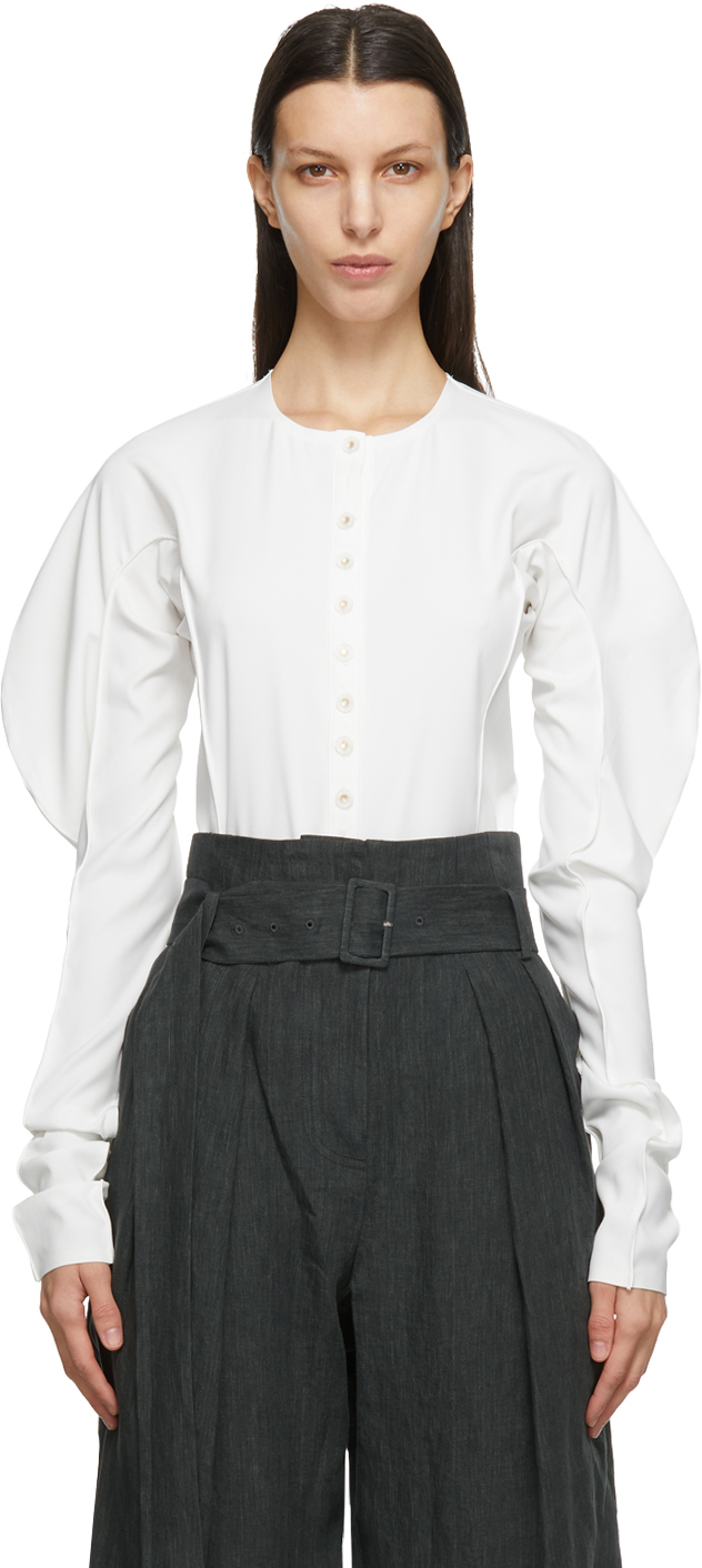 LOW CLASSIC: White Slim Button Bodysuit | SSENSE
