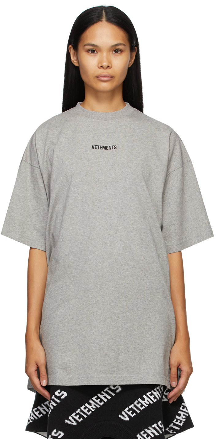 VETEMENTS: Grey Logo Patch T-Shirt | SSENSE