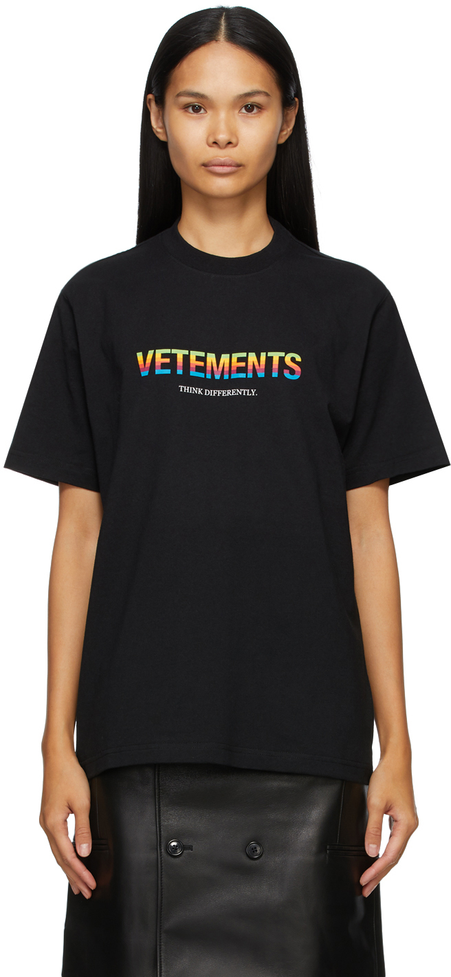 VETEMENTS Black 'Think Differently' Logo T-Shirt