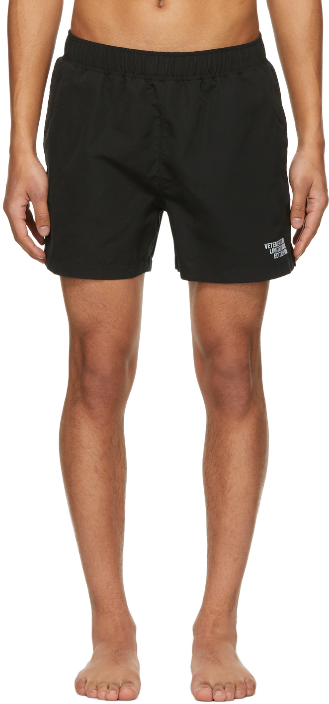 Vetements Black Limited Edition Logo Swim Shorts Ssense Uk