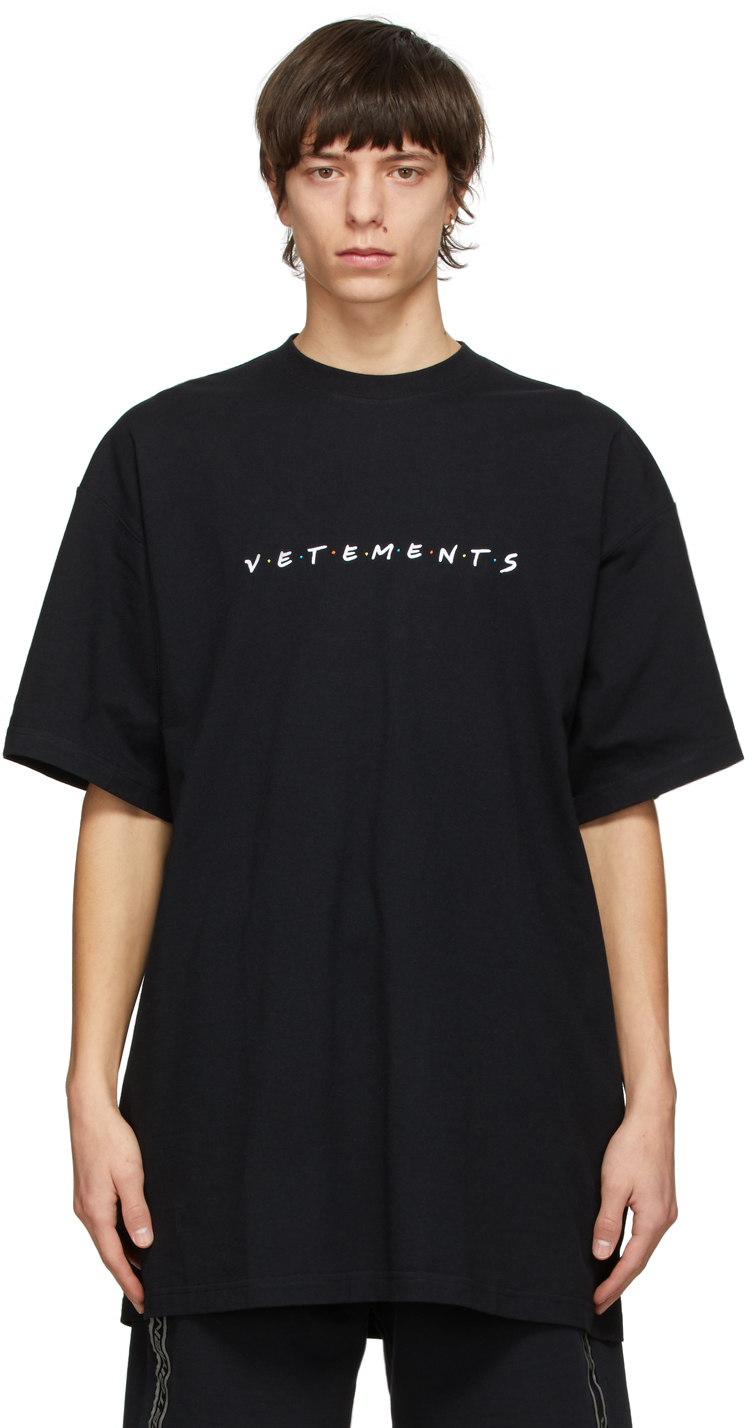 VETEMENTS: Black Friendly Logo T-Shirt | SSENSE Canada