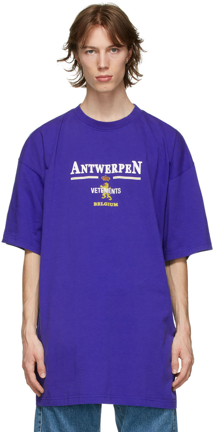 VETEMENTS: Blue Oversized 'Antwerpen' T-Shirt | SSENSE Canada