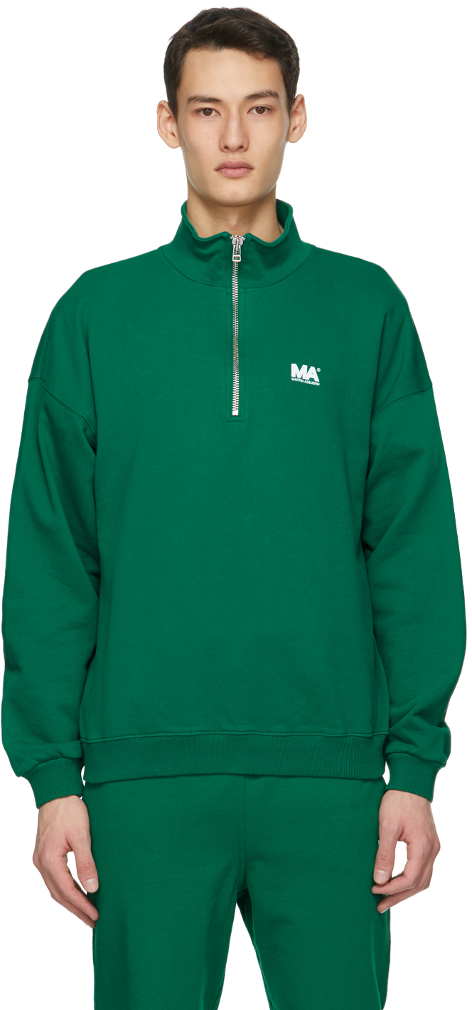 M.A. Martin Asbjørn: Green Turtleneck Half-Zip Sweatshirt | SSENSE