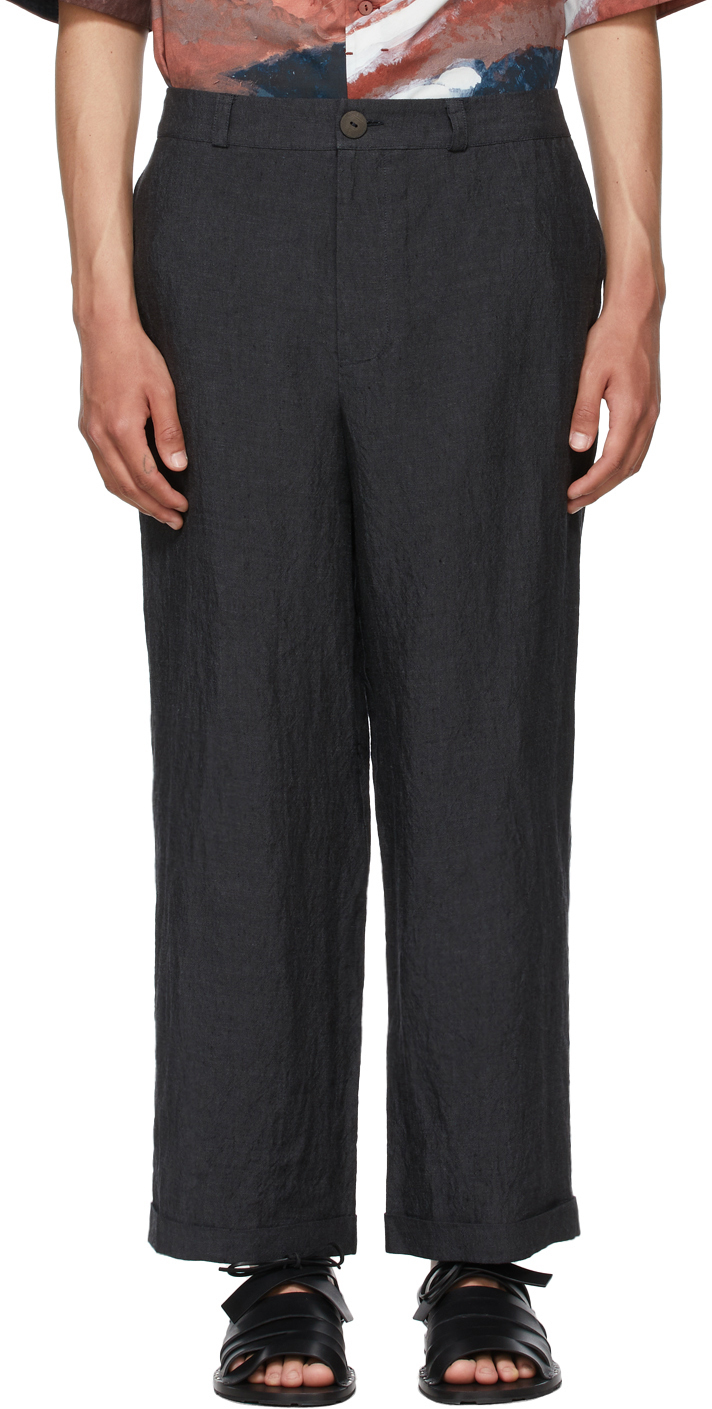 Black Linen Bricklayer Trousers