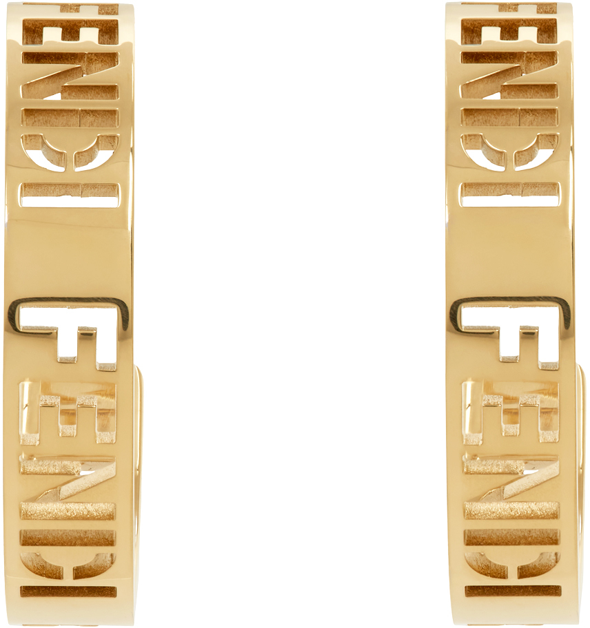 Fendi Gold Small Signature Hoop Earrings In F0cfk Gold