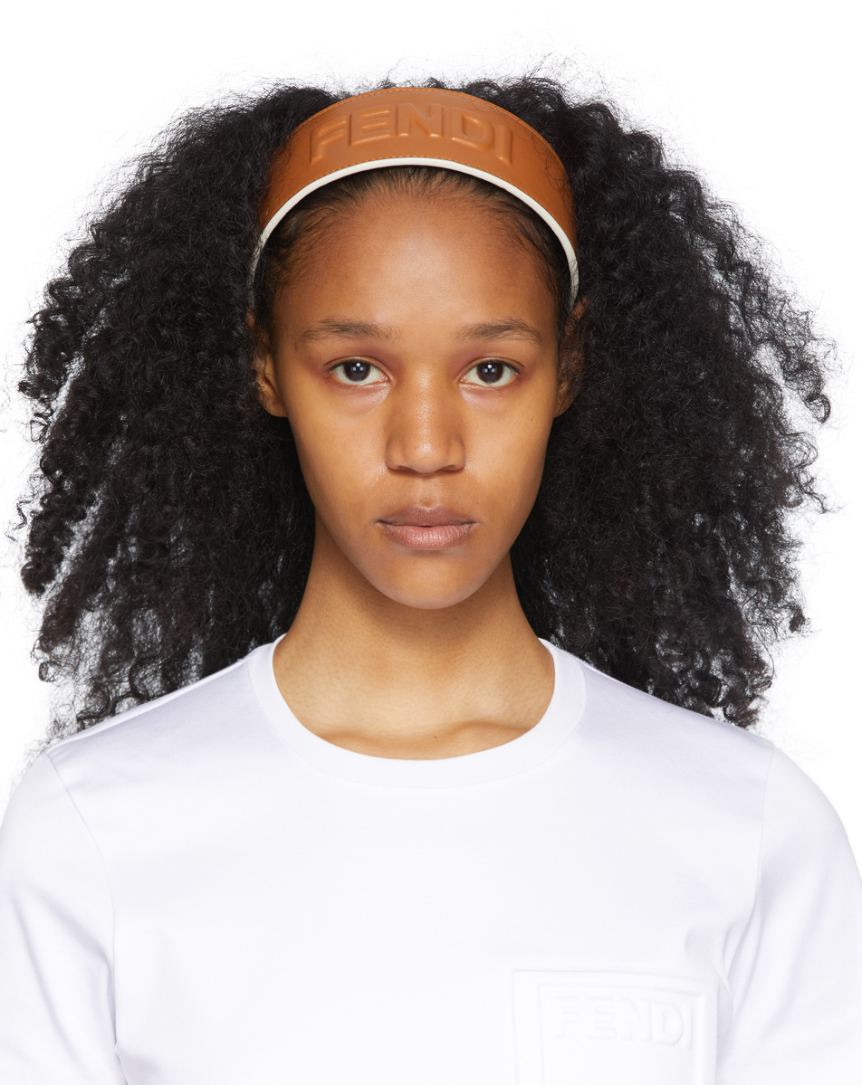 FENDI BROWN LEATHER LOGO HEADBAND