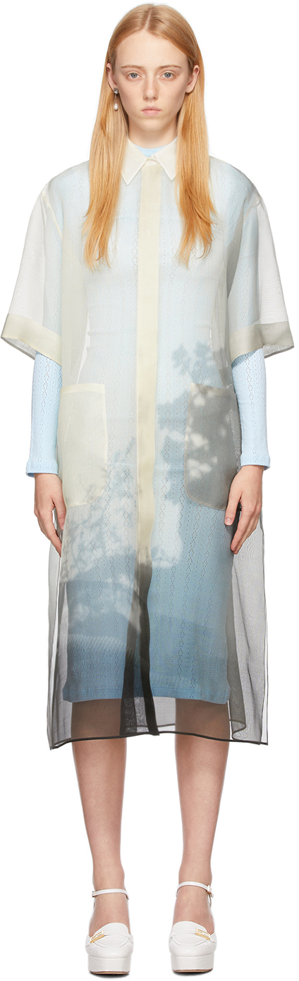 antiek Jaar hand Fendi: Off-White & Black Silk Transparent Shirt Dress | SSENSE