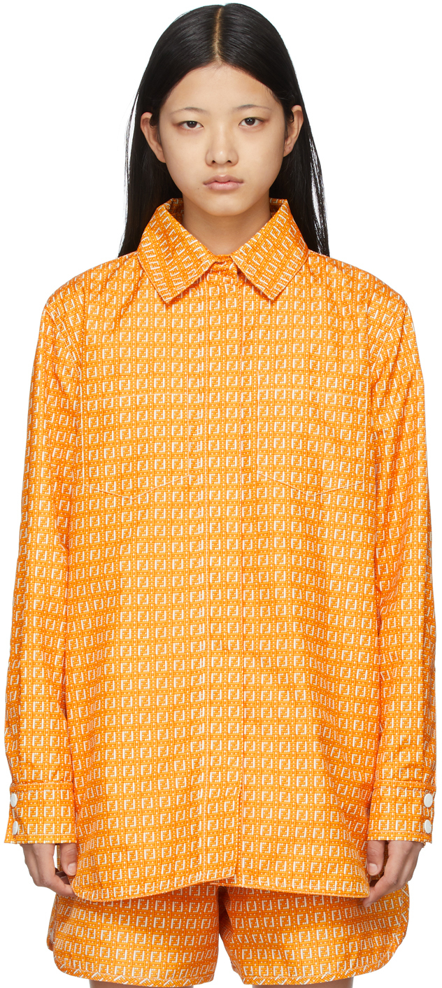scene Warlike divorce Fendi Orange & Off-White 'Forever Fendi' Shirt Jacket | Smart Closet