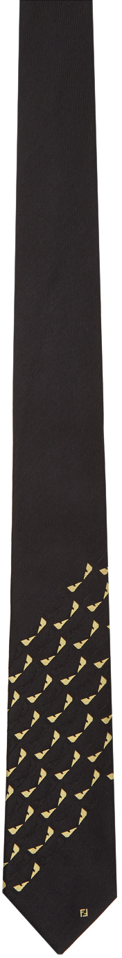 FENDI BLACK & YELLOW SILK BAG BUGS TIE