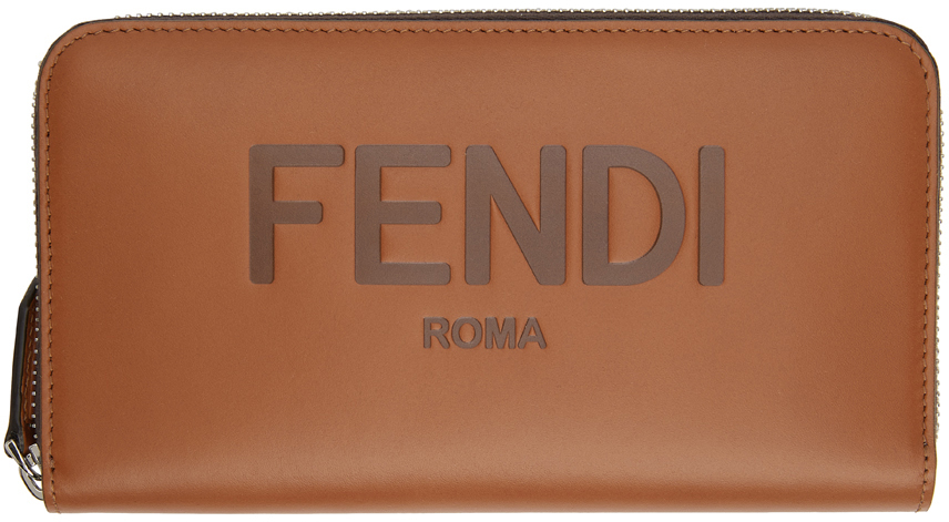 FENDI Roma Leather Wallet on Chain Crossbody Bag Brown