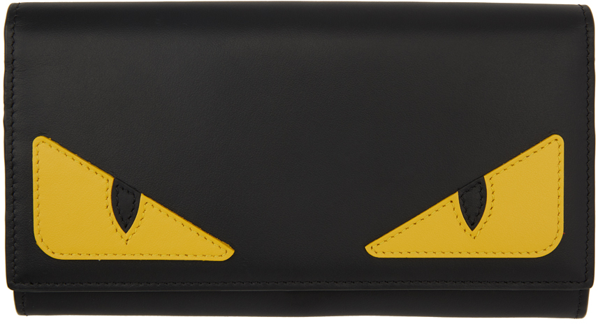 FENDI BLACK & YELLOW BAG BUGS CONTINENTAL WALLET