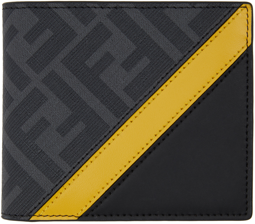 FENDI BLACK & YELLOW 'FOREVER FENDI' BIFOLD WALLET