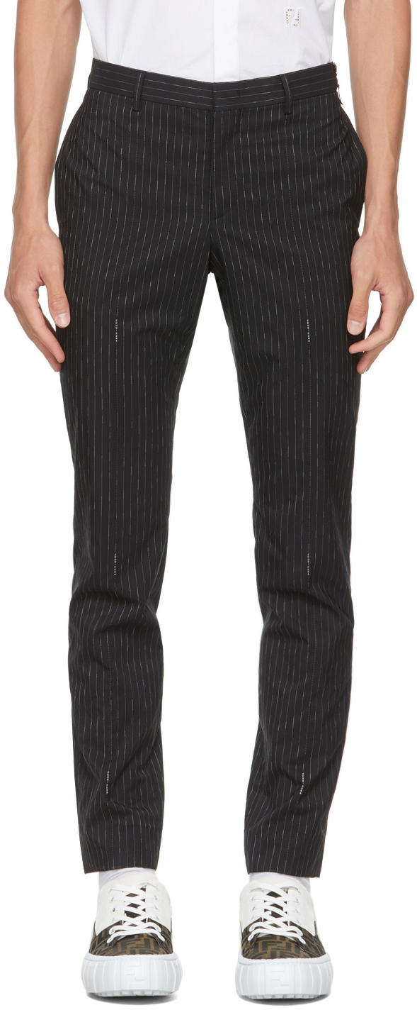 investering coping kun Fendi: Black Pinstripe Logo Trousers | SSENSE