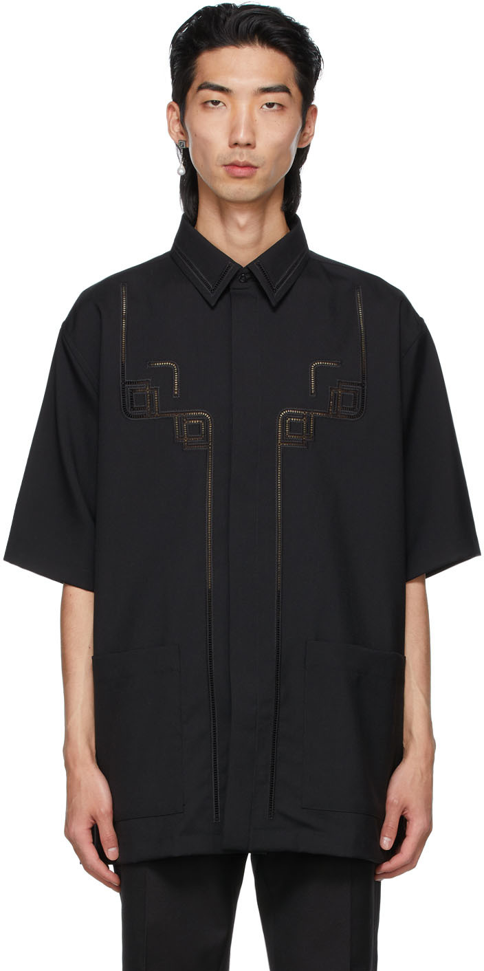 Click to view more detailed imagery on our partner's website Fendi Black Wool Embroidered Short Sleeve Shirt In F0qa1 Black