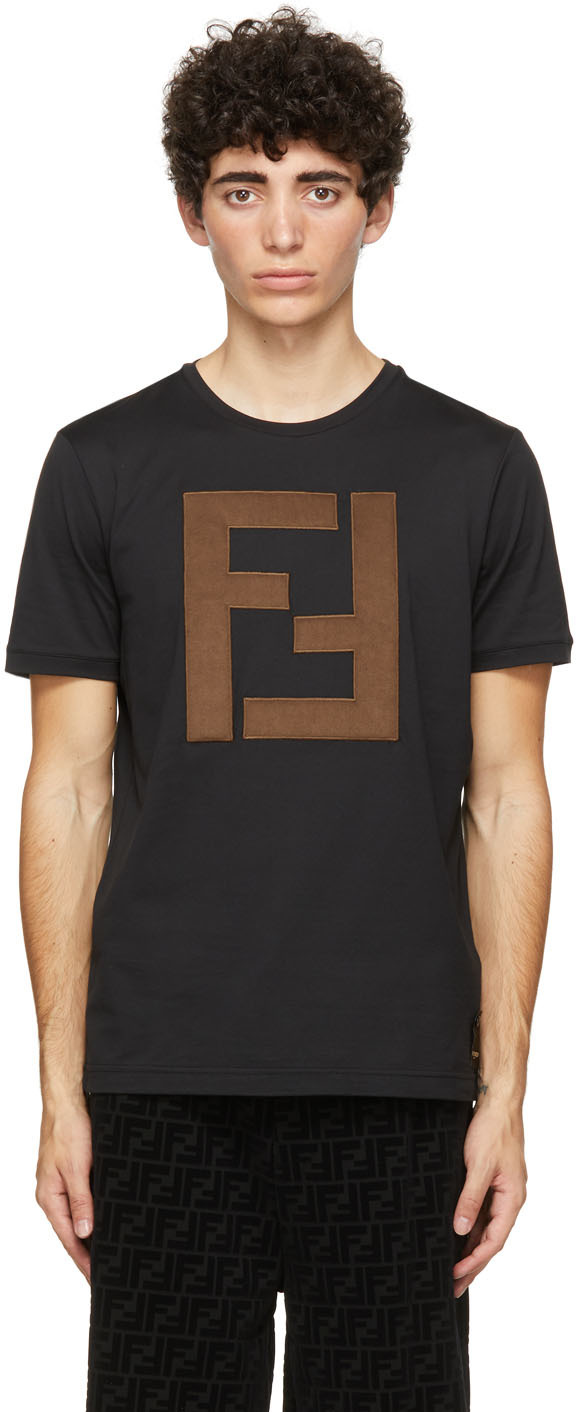 Fendi: Black 'FF' Patch T-Shirt | SSENSE