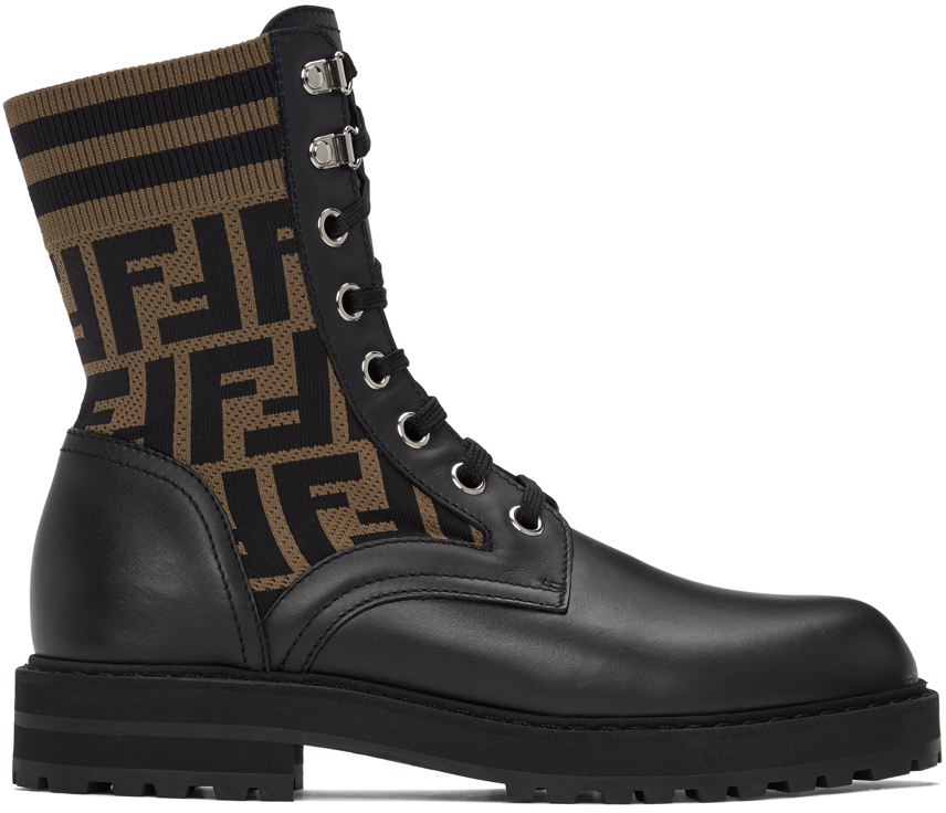 Fendi Black & Brown 'Forever Fendi' Lace-Up Boots