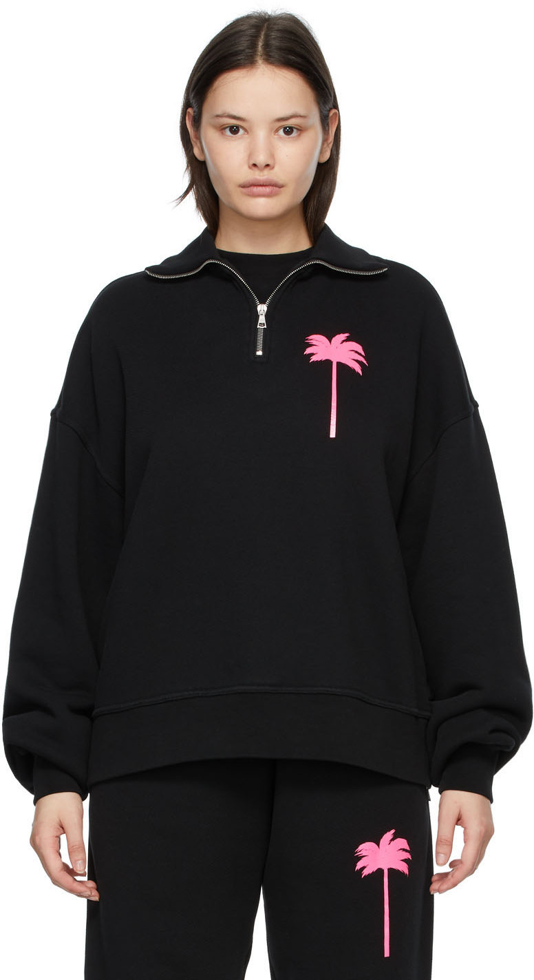 Palm Angels: Black Printed Palm Tree Turtleneck Sweatshirt | SSENSE